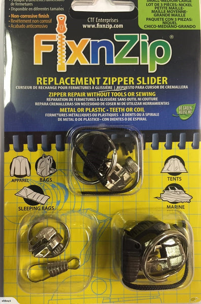 FixnZip Zip Slider Replacement-3 Pack - Nickel